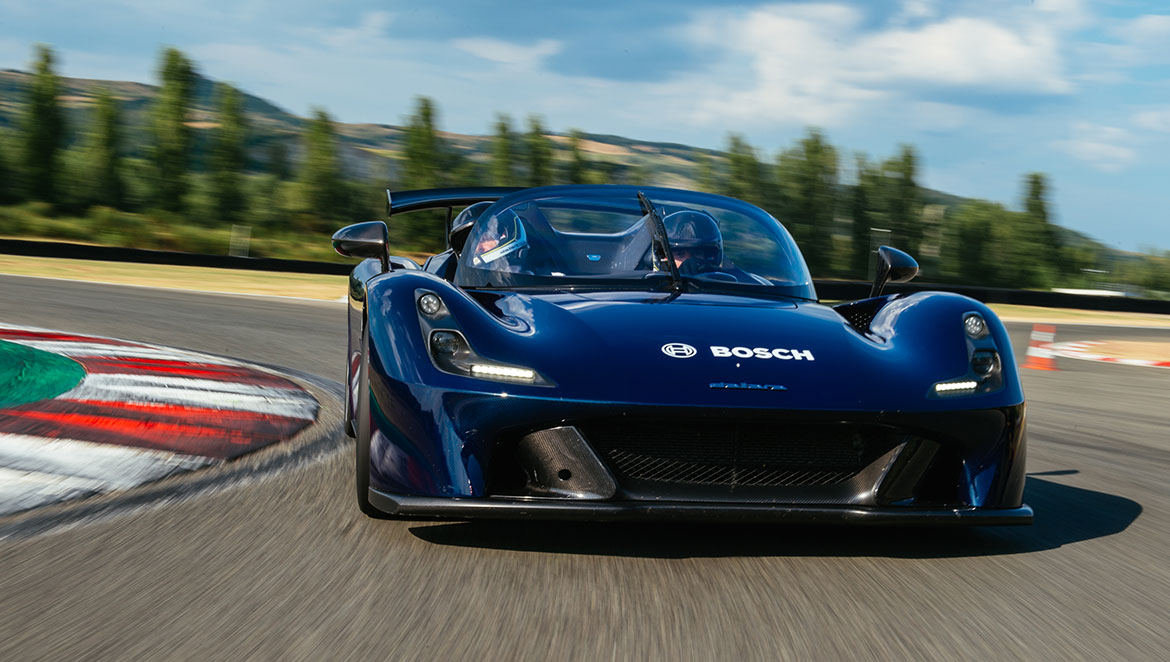 Front view of the Dallara Stradale – a supersports car with Bosch technology.